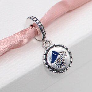 Pandora Cheerleader Dangle Engravable Enamel and Sterling Silver Charm with box